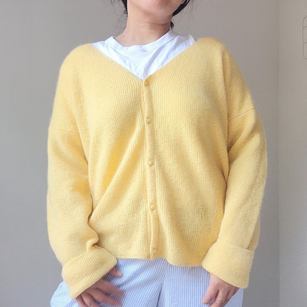 Sezane Pale Yellow V-Neck Button Cardigan - Picture 9 of 9